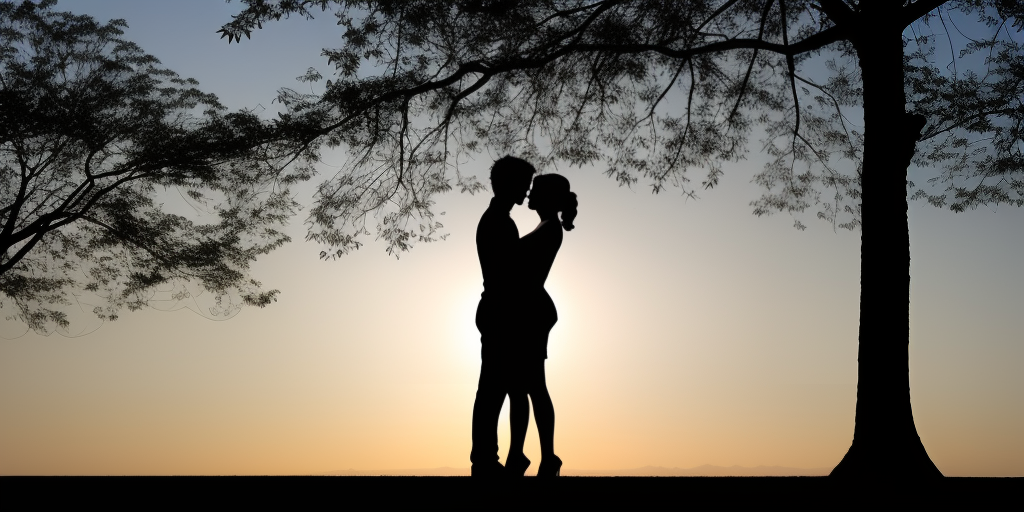 Romantic Silhouette of a Couple Embracing Against a Beautiful Sunset