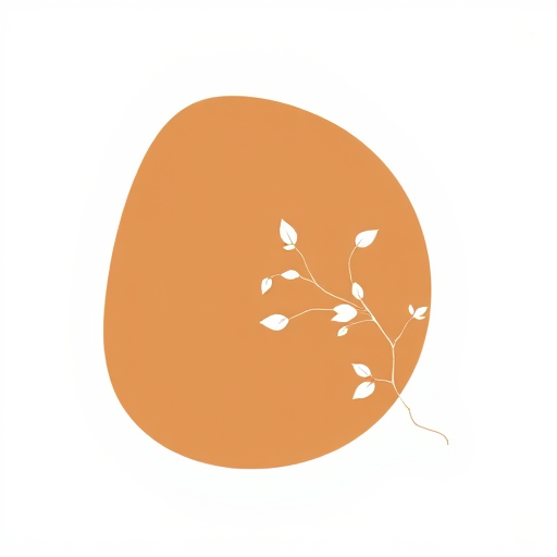 Create a minimalistic illustration of a brown abstract shape with a delicate white vine and leaves, captured with a DSLR camera at f/2.8, 50mm lens, natural light, and a shallow depth of field for enhanced detail and softness.