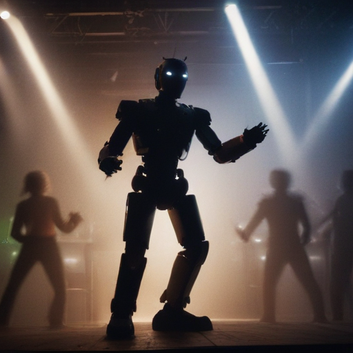 sillouette of a robot dancing in a nightclub