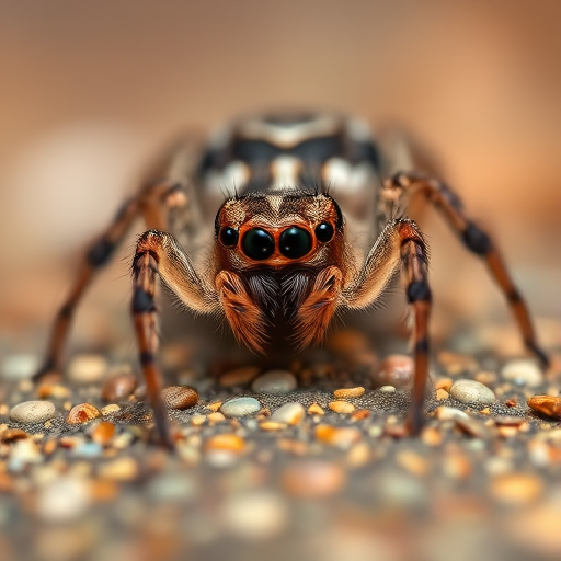 macro photograph of a spider on a textured surface, aperture f/2.8, shutter speed 1/200s, ISO 100, 100mm macro lens, soft natural lighting, shallow depth of field, focused on the spider's face, DSLR camera