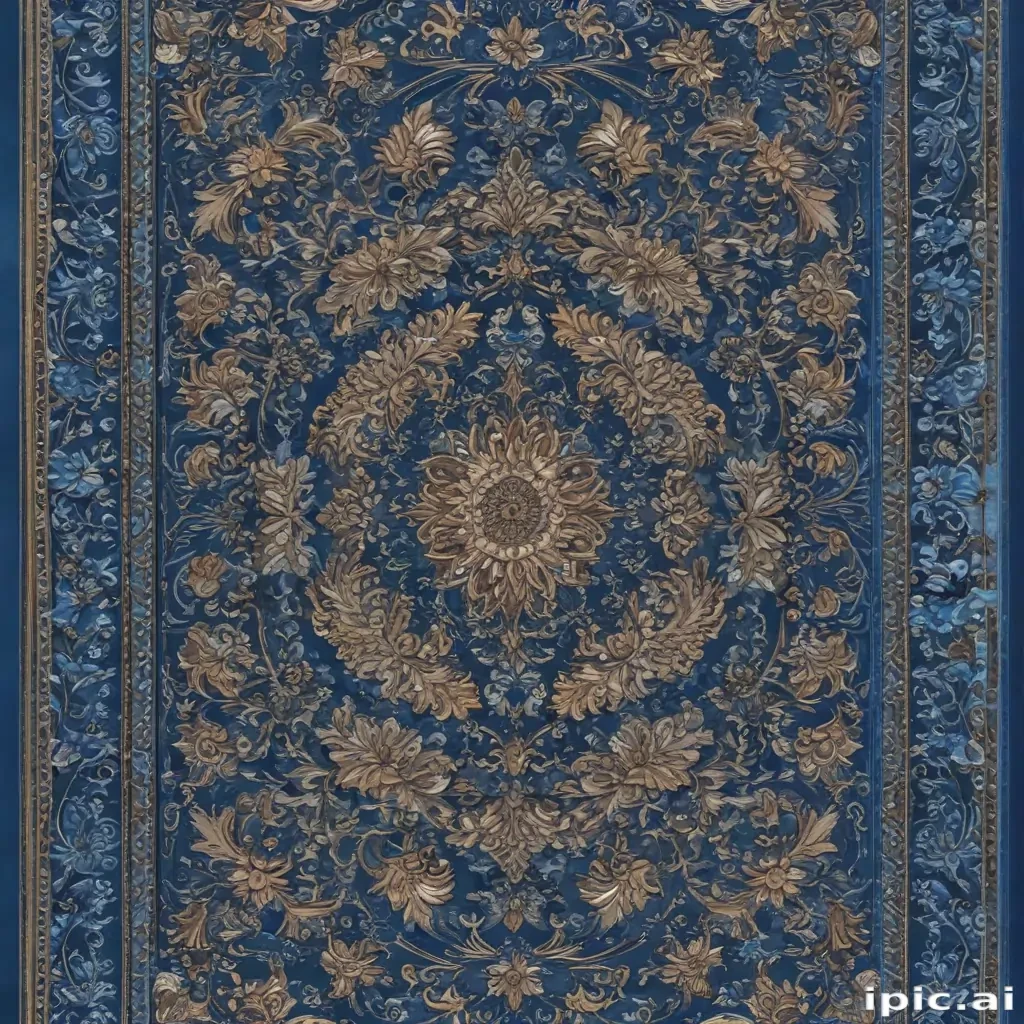 Intricate Floral Patterns on Deep Blue Background with Elegant Gold Accents