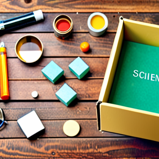 a big box on a table with different science materials floating out of it