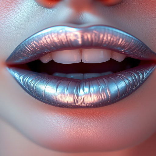 Ethereal Moonlit Silver lip shade presenting a cool-toned metallic hue, holographic finish, and lightweight feel, perfect for futuristic and avant-garde makeup concepts