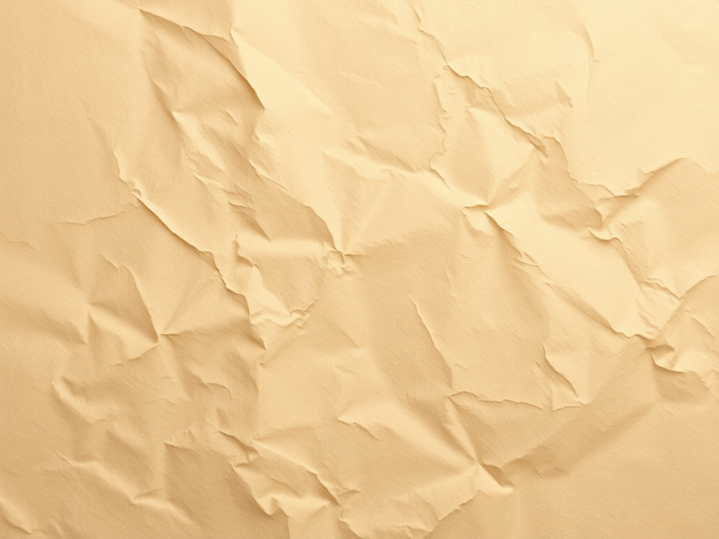 Create a high-resolution image of a wrinkled beige paper texture with soft lighting, captured with a DSLR camera at f/8 aperture, ISO 100, 50mm lens, in a top-down view to enhance depth and detail.