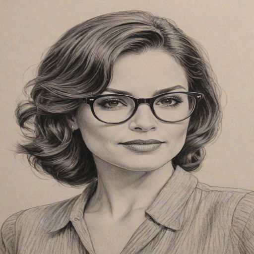 Captivating Lana Parrilla, pencil sketch, portrait of Lovely woman 1945s in glasses, hair style beatnik, outline, clear lines, fine lines, 8k