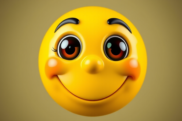 Create a vibrant and cheerful smiley emoji with exaggerated features, bright yellow color, large eyes, and a wide grin, captured with a DSLR camera at f/2.8 aperture, ISO 100, 50mm lens, shot in macro view for enhanced detail and clarity.