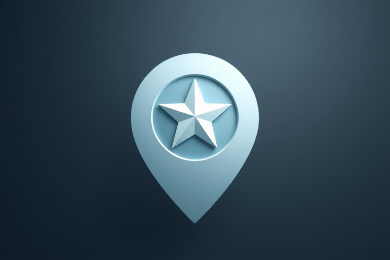 Create a high-resolution image of a location pin icon with a star in the center, using a DSLR camera set to f/1.8 aperture, ISO 100, and a shutter speed of 1/60 seconds, captured from a front view with soft lighting and a clean background.