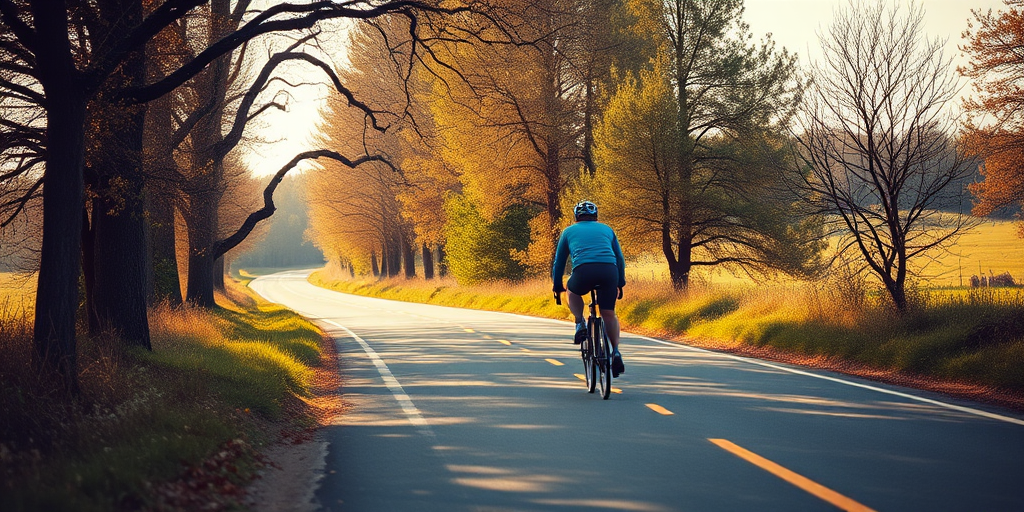 Two cyclists riding on a tree-lined road in a serene landscape, shot with a DSLR camera at 50mm lens, f/2.8 aperture, ISO 200, with a shallow depth of field, capturing a soft background blur to enhance the focus on the cyclists.
