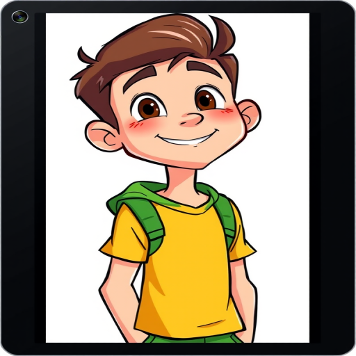 Create a high-resolution cartoon character illustration of a young man with a playful expression, wearing a yellow shirt and green accents, standing against a simple background, using a digital drawing tablet, in portrait orientation, with a focus on vibrant colors and smooth lines, captured in 4K resolution.