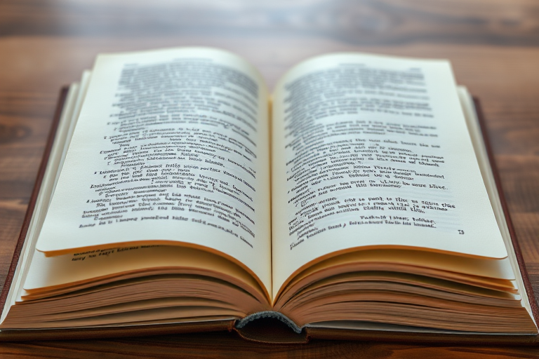 a high-resolution image of an open book viewed from a top-down angle, using a DSLR camera with a 50mm lens, f/2.8 aperture, ISO 100, natural lighting, with a soft focus background to enhance the book's details