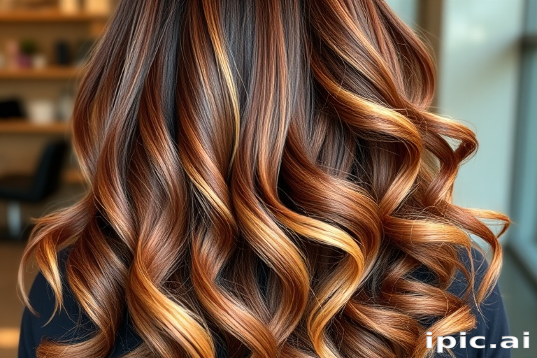 Luxurious chocolate brown to caramel ombre called "Dulce de Leche Dream" featuring long layers, rich warm tones transitioning smoothly, soft voluminous curls cascading down back, face-framing highlights in lightest shade