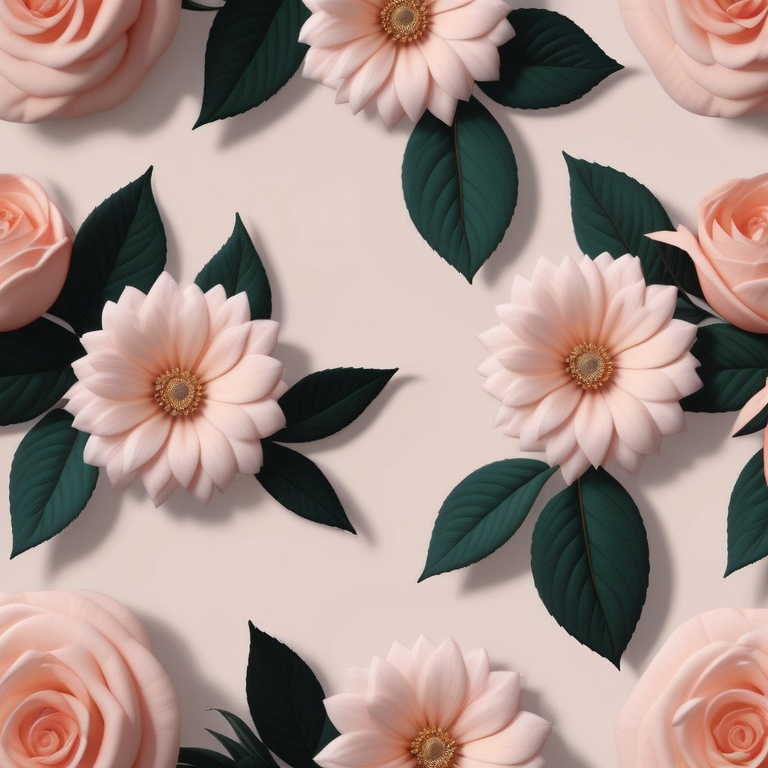 Delicate Floral Pattern Featuring Soft Pink Roses and Elegant Daisies ...