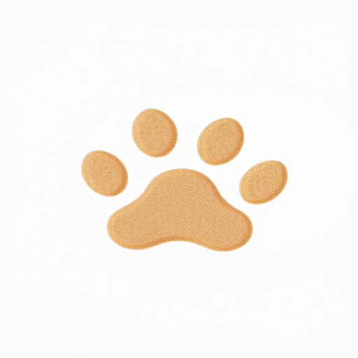 Create a high-resolution image of a stylized paw print on a light background, using a Canon EOS R5 with a 50mm f/1.8 lens, aperture set to f/2.8 for shallow depth of field, soft lighting for a smooth appearance, and shot from a top-down view.