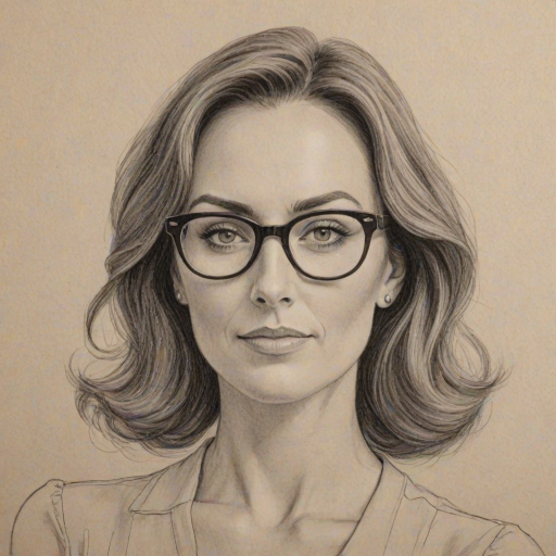 Elegant Laura Benanti, pencil sketch, portrait of Captivating woman 1952s in glasses, hair style beatnik, outline, clear lines, fine lines, 8k