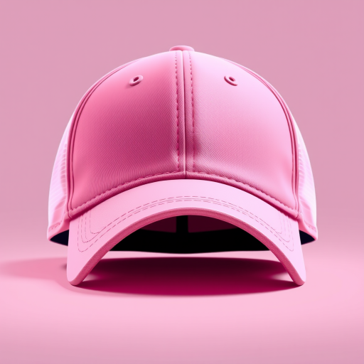 Create a high-resolution vector illustration of a pink baseball cap from a slightly elevated angle, with soft shadowing and a glossy finish to enhance details, using a DSLR camera with a 50mm lens, aperture f/2.8, ISO 100, and a shallow depth of field for a professional look.