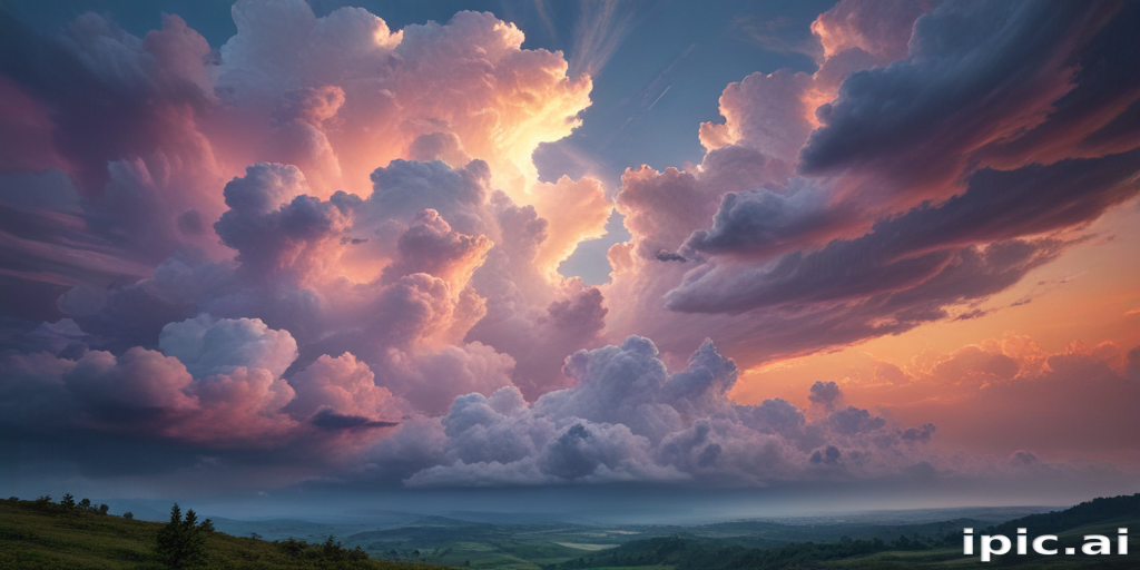 Majestic Sunset Over Rolling Hills with Dramatic Clouds Illuminated by ...