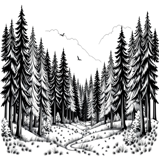 forest clipart black and white