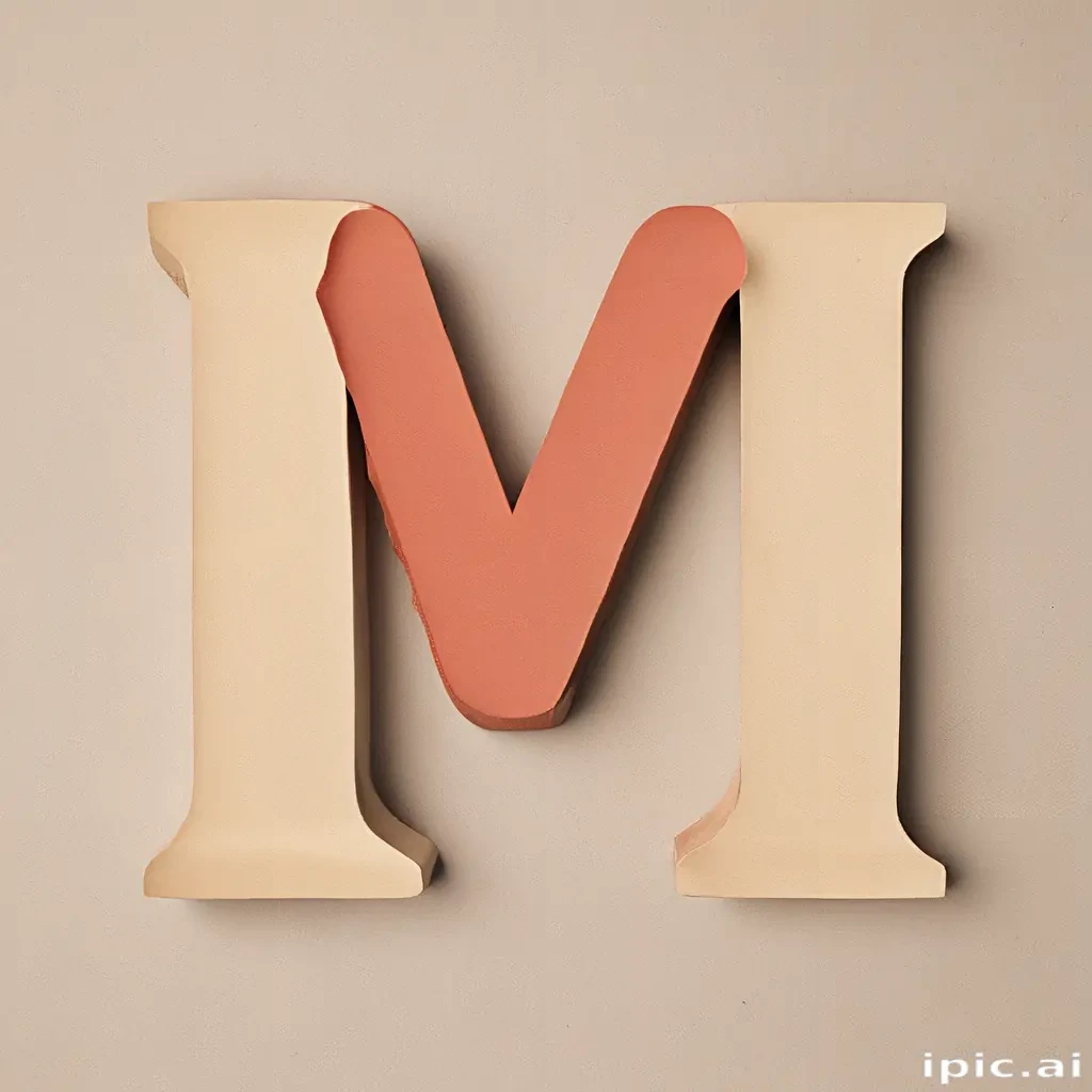 A Large, Stylish Letter M in Soft Colors Against a Neutral Background.