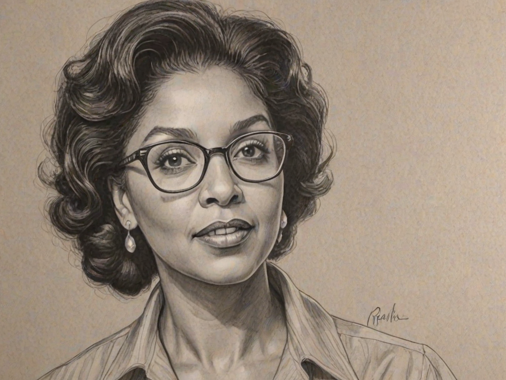 Ravishing Phylicia Rashad, pencil sketch, portrait of Fetching woman 1948s in glasses, hair style beatnik, outline, clear lines, fine lines, 8k
