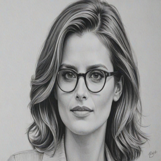 Pleasing Stana Katic, pencil sketch, portrait of Captivating woman 1942s in glasses, hair style beatnik, outline, clear lines, fine lines, 8k