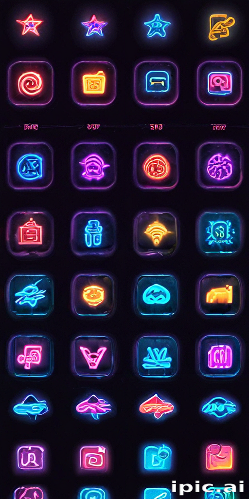 Colorful Neon Icons Displaying Various Themes and Categories for ...