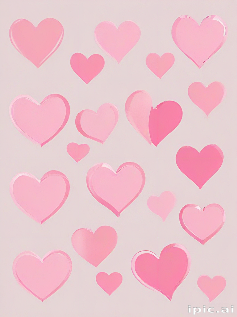 Colorful Array of Glossy Pink Hearts on a Soft Background