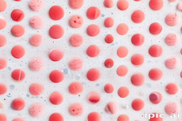 Close-Up View of Colorful Textured Surface with Red Circular Patterns