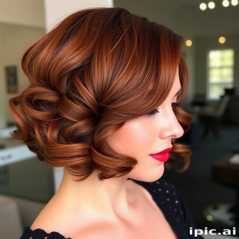 Classic finger waves in rich auburn, styled with precision and a glossy finish, evoking the glamour of the roaring twenties with a modern twist