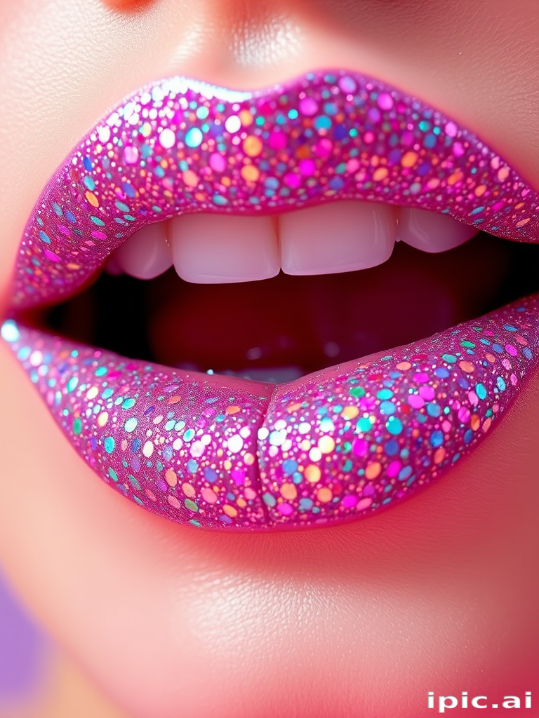 Prismatic Diamond Dust lip style showcases a clear base packed with multi-colored glitter particles, creating a dazzling, jewel-like effect on the lips