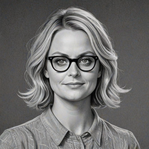 Fascinating Amy Poehler, pencil sketch, portrait of Comely woman 1944s in glasses, hair style beatnik, outline, clear lines, fine lines, 8k