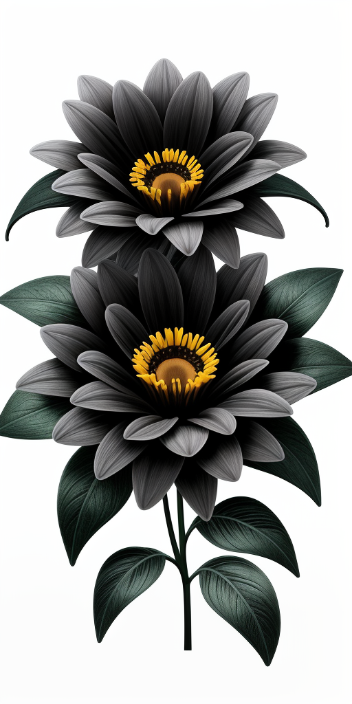 Radiant Black Flowers with Golden Centers Surrounded by Lush Green Leaves