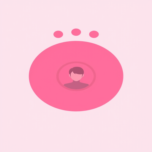 Create a high-resolution digital illustration of a simplified video call interface with a pink background, featuring a centered circular avatar and three round buttons above resembling camera controls, using a DSLR camera at f/2.8, with a focal length of 50mm, taken from a frontal view, in a studio lighting style.