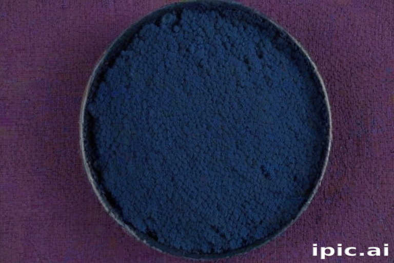 Ble Powder Color Vibrant Blue Powder in a Round Container on a Textured Background.
