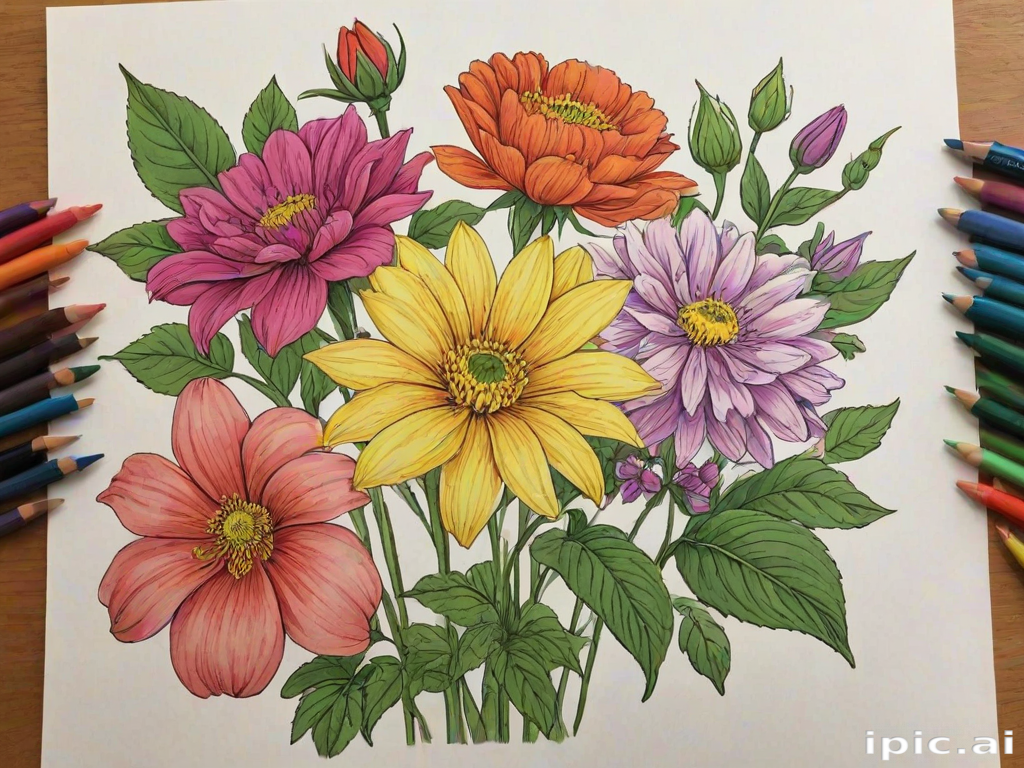 color drawings of flowers