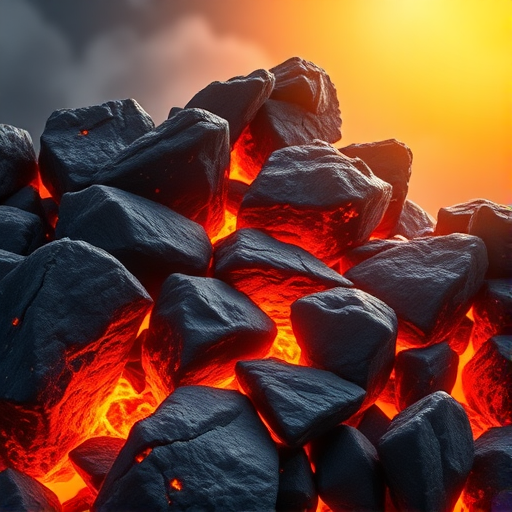 Create a highly detailed and vivid illustration of a cluster of black volcanic rocks with glowing orange and yellow magma peeking through, illuminated by a soft halo of light in the background, using a DSLR camera, 50mm lens, f/2.8 aperture, ISO 100, and a focus on macro photography to enhance texture and color depth.