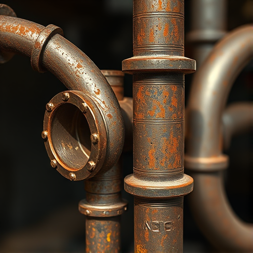 Capture a close-up of rusty metal pipes with a shallow depth of field to emphasize texture, using a Canon EOS R5 with a 50mm f/1.8 lens at ISO 100, aperture f/2.8, shutter speed 1/250s, natural light for enhanced clarity and color vibrancy.