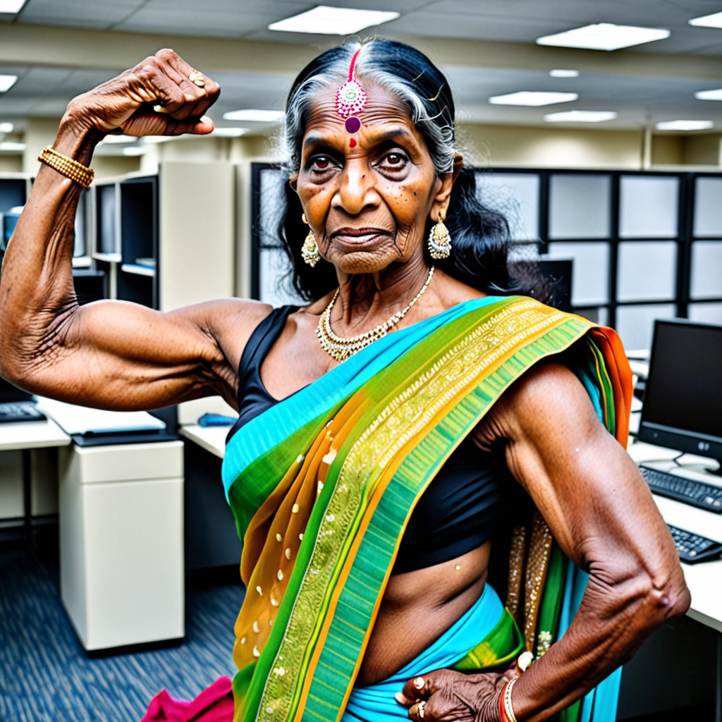 Free Ai Image Generator - High Quality and 100% Unique Images -  —  lean very big ripped veiny muscular mean face elderly black indian woman  flexing oversized enormous biceps flexing abs