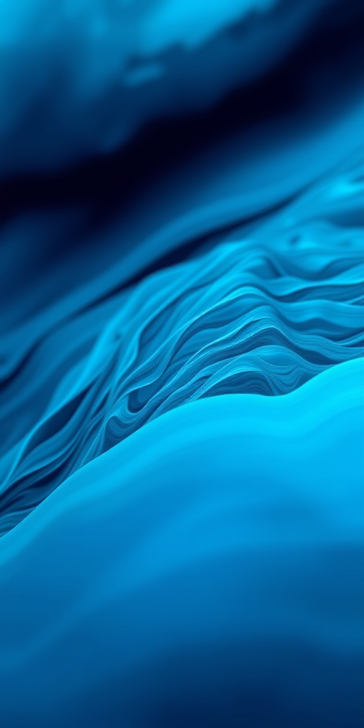 Create a high-resolution digital illustration of smooth, layered blue waves, captured from a low angle with a wide-angle lens, using a Canon EOS R5 camera at f/8 aperture, ISO 100, and a shutter speed of 1/125 seconds.