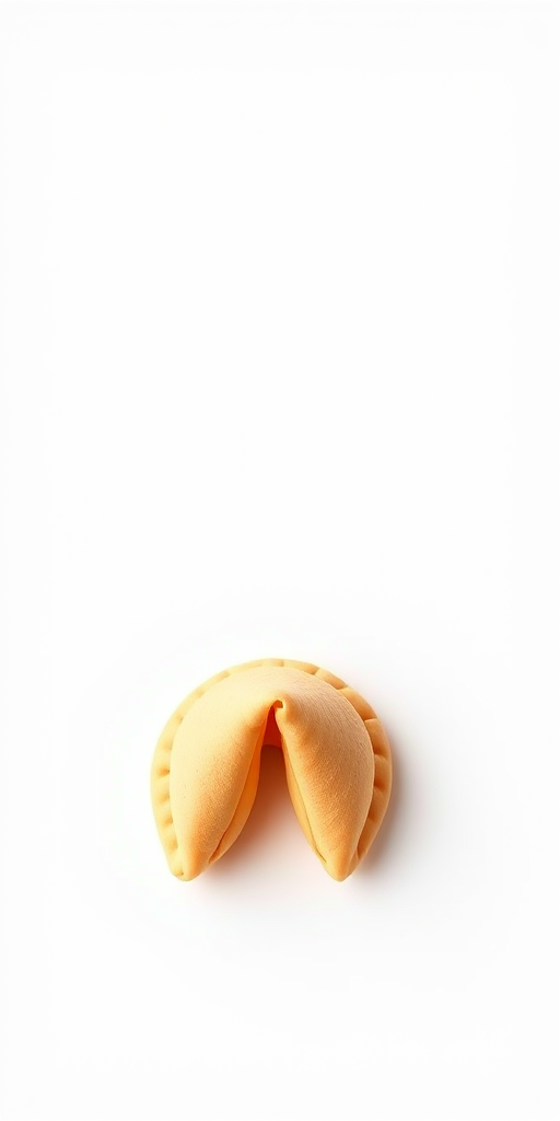 Create a high-resolution digital illustration of a fortune cookie on a white background, captured with a DSLR camera at f/2.8 aperture, ISO 100, and a 50mm lens, using a soft, diffused lighting setup for enhanced detail and depth.