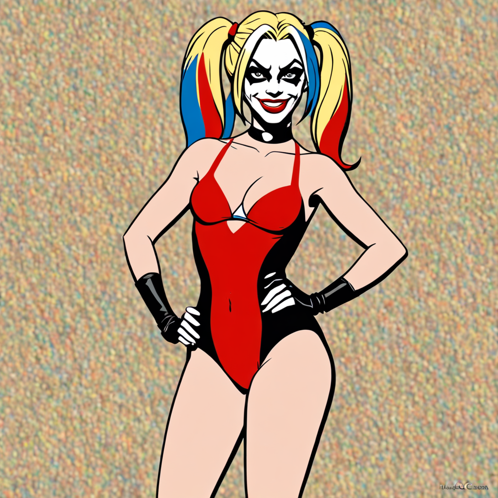 Ai Image Generator - Ai Art Generator - High Quality and 100% Unique Images  - iPic.Ai Harley Quinn from the cartoon in red bikini. flat colors.