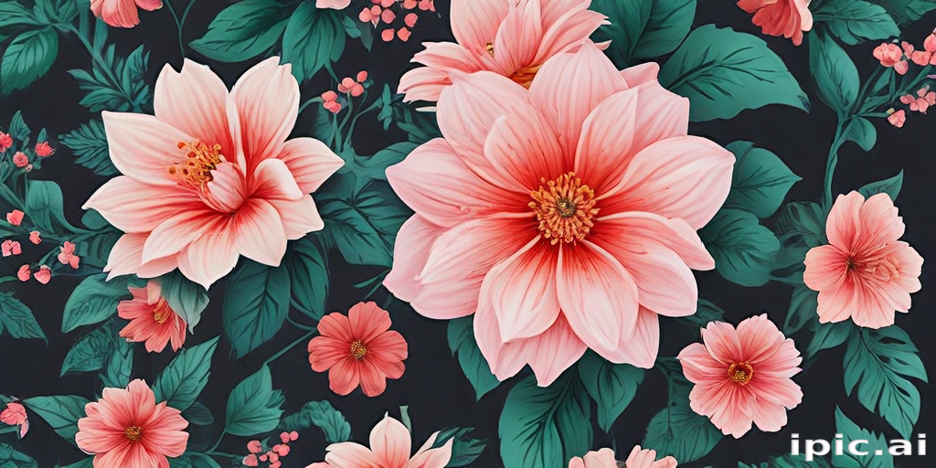 Vibrant Floral Pattern Featuring Lush Pink Flowers Against a Dark ...