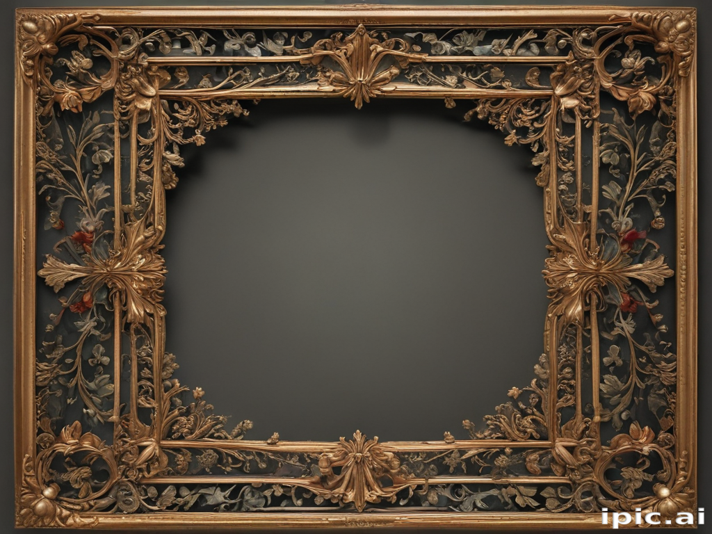Intricate Vintage Picture Frame Adorned with Floral and Decorative Designs