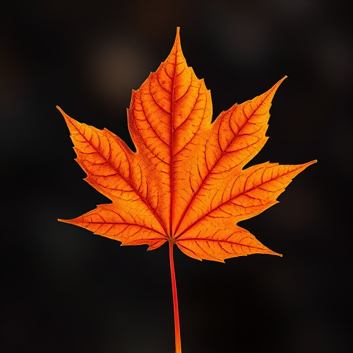 Capture a high-resolution image of a maple leaf against a contrasting background, using a Canon EOS 5D Mark IV, 50mm lens, aperture f/2.8, 1/200s shutter speed, with a soft focus effect and natural lighting.