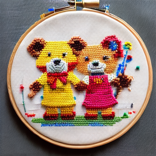 cross stitch embroidery pattern of Masha and the Bear