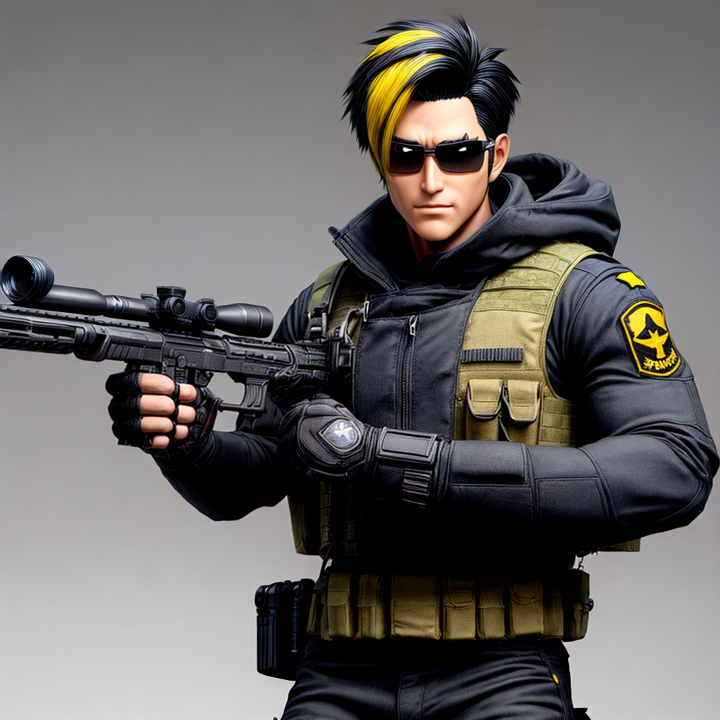 Ai Image Generator - Ai Art Generator - High Quality and 100% Unique Images  - iPic.Ai anime man, holding sniper, black and yellow hair, black military  uniform