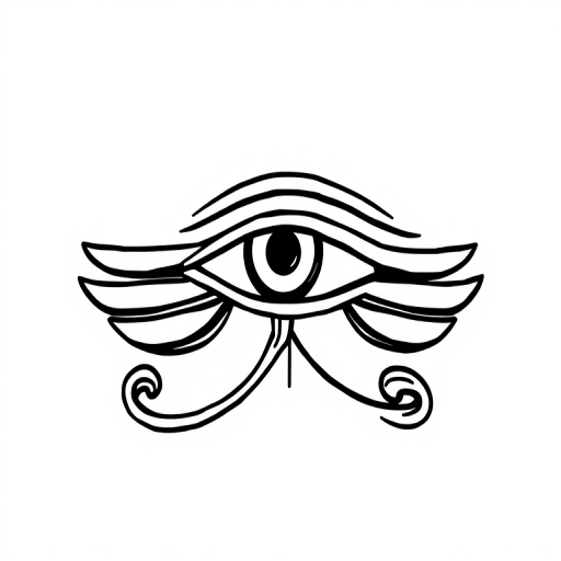Create a high-resolution graphic of the Eye of Horus symbol, using a digital drawing style, viewed from a straight-on perspective, with soft lighting for a clean look, while simulating a DSLR camera with an aperture of f/2.8 and a focal length of 50mm.