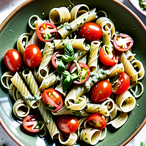 pesto pasta with cherry tomatoes