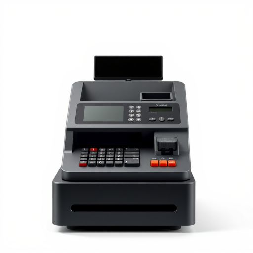 create a highly detailed vector illustration of a modern cash register with a sleek design, featuring a digital display and a scanner, front view, high resolution, using a Canon EOS R5 with a 24-70mm lens at f/4, ISO 100, 1/125s, soft lighting for enhanced clarity and depth