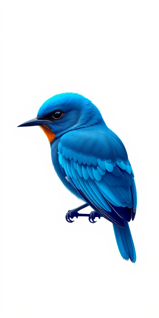 Create a vibrant blue bird illustration with smooth gradients and elegant curves, captured with a 50mm lens at f/1.8, ISO 100, in a bright studio setting, using a DSLR camera for high detail and clarity.