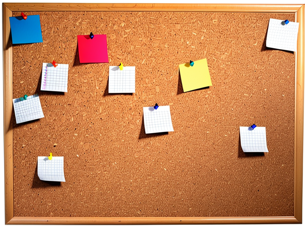 Colorful Sticky Notes and Paper Reminders on a Cork Bulletin Board